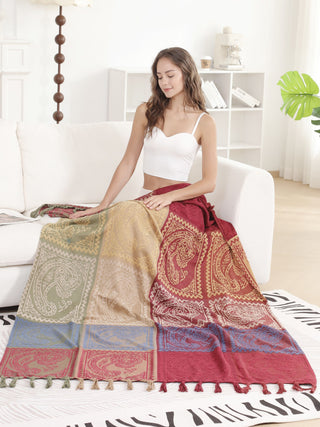 Paisley Pattern Luxury Soft Throw Blanket w/ Fringe