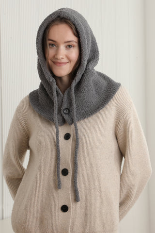 Solid Color Luxury Soft Snood W/ Buttons & Drawstring