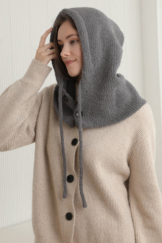 Solid Color Luxury Soft Snood W/ Buttons & Drawstring
