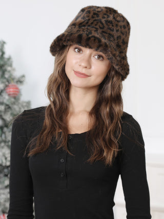 Animal Pattern Faux Fur Bucket Hat