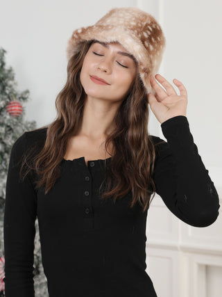 Animal Pattern Faux Fur Bucket Hat
