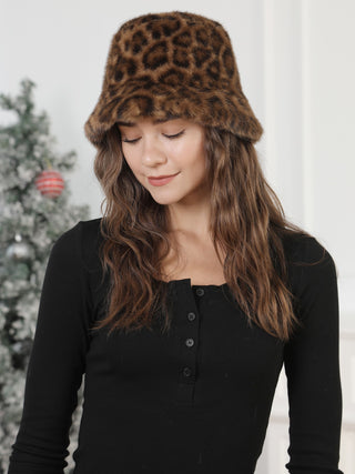 Animal Pattern Faux Fur Bucket Hat