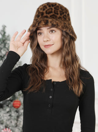 Animal Pattern Faux Fur Bucket Hat