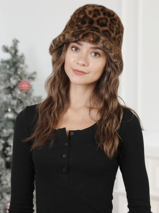 Animal Pattern Faux Fur Bucket Hat