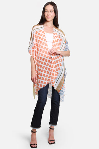 Mixed Patchwork Pattern Long Kimono