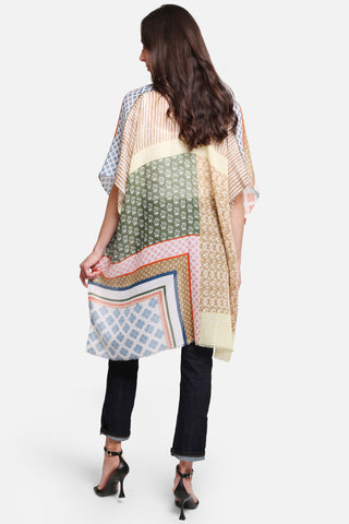 Mixed Patchwork Pattern Long Kimono