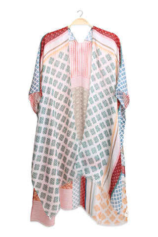 Mixed Patchwork Pattern Long Kimono