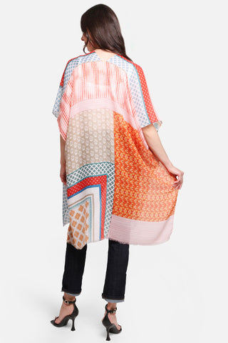 Mixed Patchwork Pattern Long Kimono