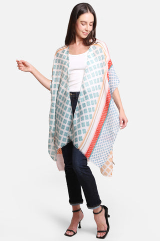 Mixed Patchwork Pattern Long Kimono