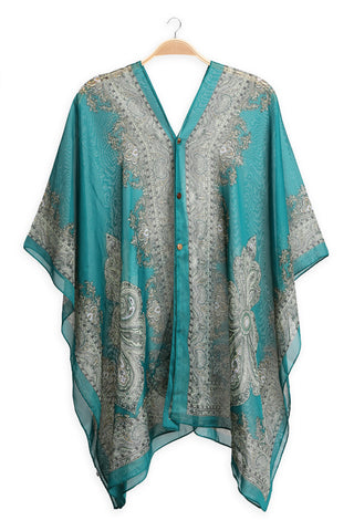 Paisley Print Short Cover-Up W/ Button Closure