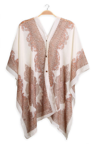 Paisley Print Short Cover-Up W/ Button Closure