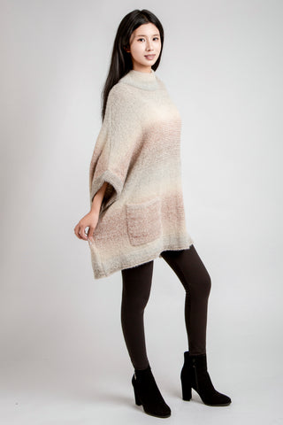Color-Block Gradient Pullover Sweater W/ Pockets