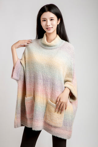 Color-Block Gradient Pullover Sweater W/ Pockets