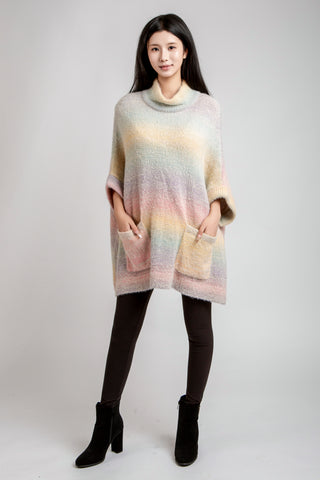 Color-Block Gradient Pullover Sweater W/ Pockets