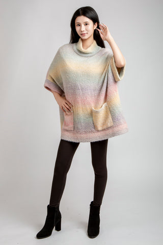Color-Block Gradient Pullover Sweater W/ Pockets