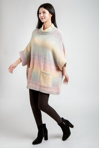Color-Block Gradient Pullover Sweater W/ Pockets