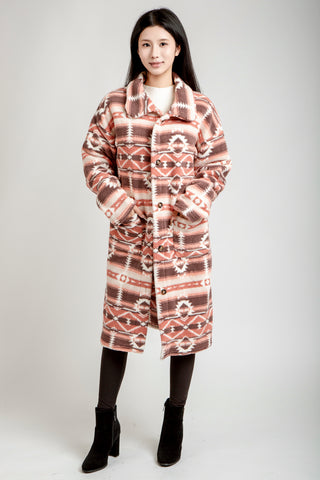 Tribal Pattern Oversized Shepra Jacket W/ Pockets Button Closure