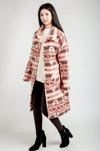 Tribal Pattern Oversized Shepra Jacket W/ Pockets Button Closure