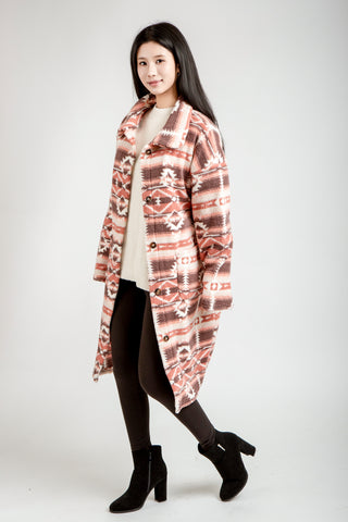 Tribal Pattern Oversized Shepra Jacket W/ Pockets Button Closure