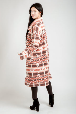 Tribal Pattern Oversized Shepra Jacket W/ Pockets Button Closure