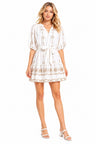 Floral & Mixed Pattern Embroidered Dress W/ Buttons & Belt