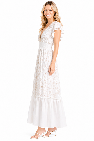 Boho Pattern Embroidered Maxi Dress