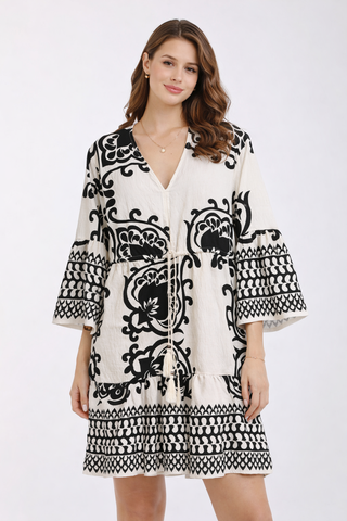 Boho Tribal Pattern Dress W/ Tasseled String