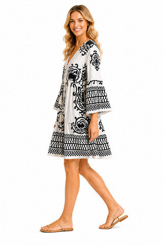 Boho Tribal Pattern Dress W/ Tasseled String