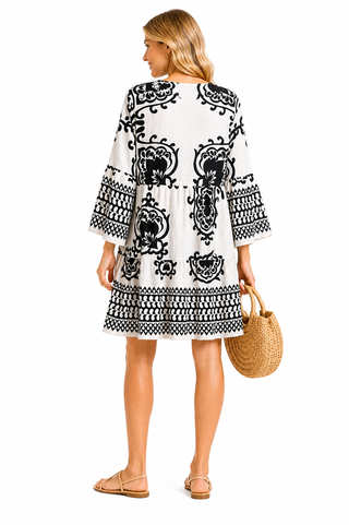 Boho Tribal Pattern Dress W/ Tasseled String