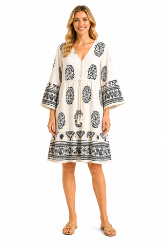 Boho Tribal Pattern Dress W/ Tasseled String
