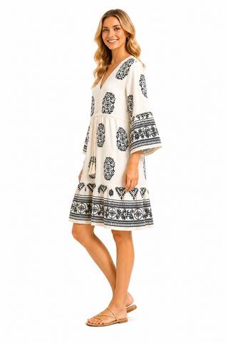 Boho Tribal Pattern Dress W/ Tasseled String