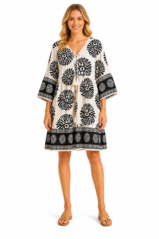 Boho Pattern Dress W/ Tasseled String