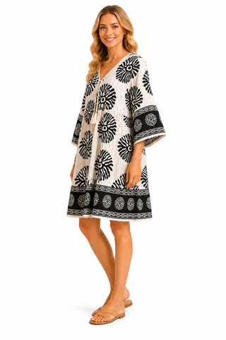 Boho Pattern Dress W/ Tasseled String