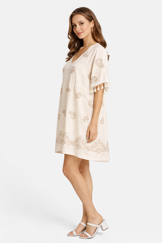 Paisley Pattern Embroidered Cover-Up Dress W/ Tassels