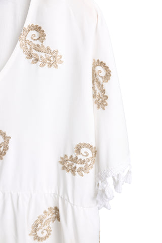 Paisley Pattern Embroidered Cover-Up Dress W/ Tassels