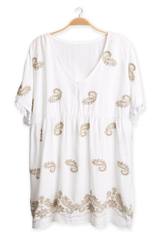 Paisley Pattern Embroidered Cover-Up Dress W/ Tassels