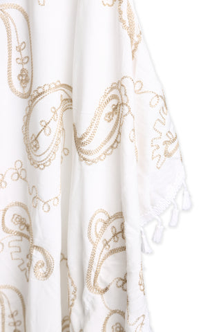 Paisley Pattern Embroidered Poncho W/ Tassels