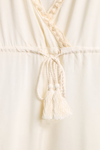 Leaves Pattern Embroidered Cover-Up Dress W/ Tasseled String