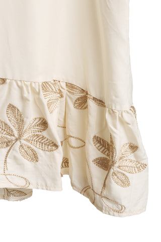 Leaves Pattern Embroidered Cover-Up Dress W/ Tasseled String