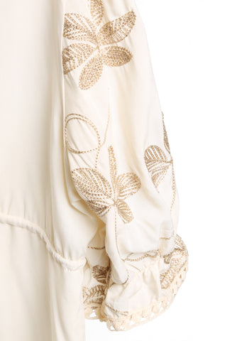 Leaves Pattern Embroidered Cover-Up Dress W/ Tasseled String