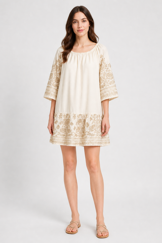 Floral Pattern Embroidered Cover-Up Dress