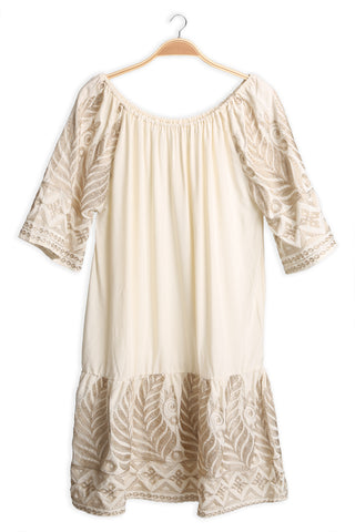Leaves Pattern Embroidered Cover-Up Dress
