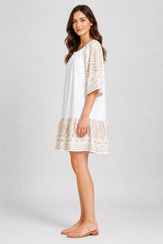 Leaves Pattern Embroidered Cover-Up Dress
