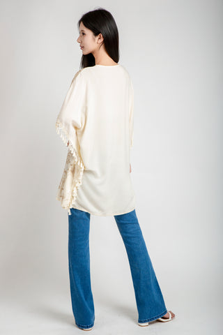 Paisley & Floral Embroidered Poncho W/ Tassels
