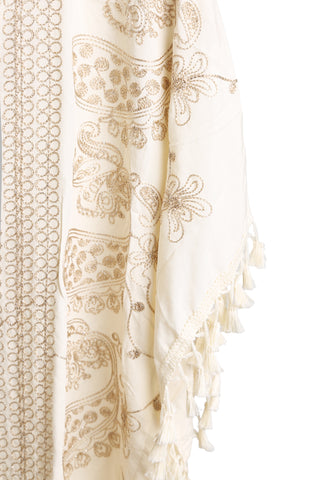 Paisley & Floral Pattern Embroidered Poncho W/ Tassels