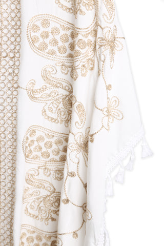 Paisley & Floral Pattern Embroidered Poncho W/ Tassels