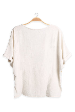 EMBROIDERED V-NECK LINEN SHIRT