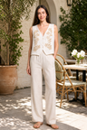 Linen Floral Pattern Embroidered Vest W/ Button Closure
