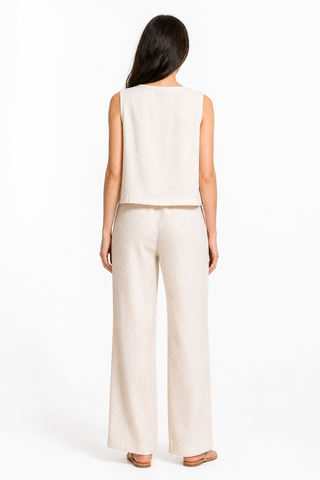Linen Floral Pattern Embroidered Vest W/ Button Closure