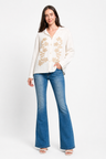 Linen Floral Pattern Embroidered Long Shirt W/ Button Closure